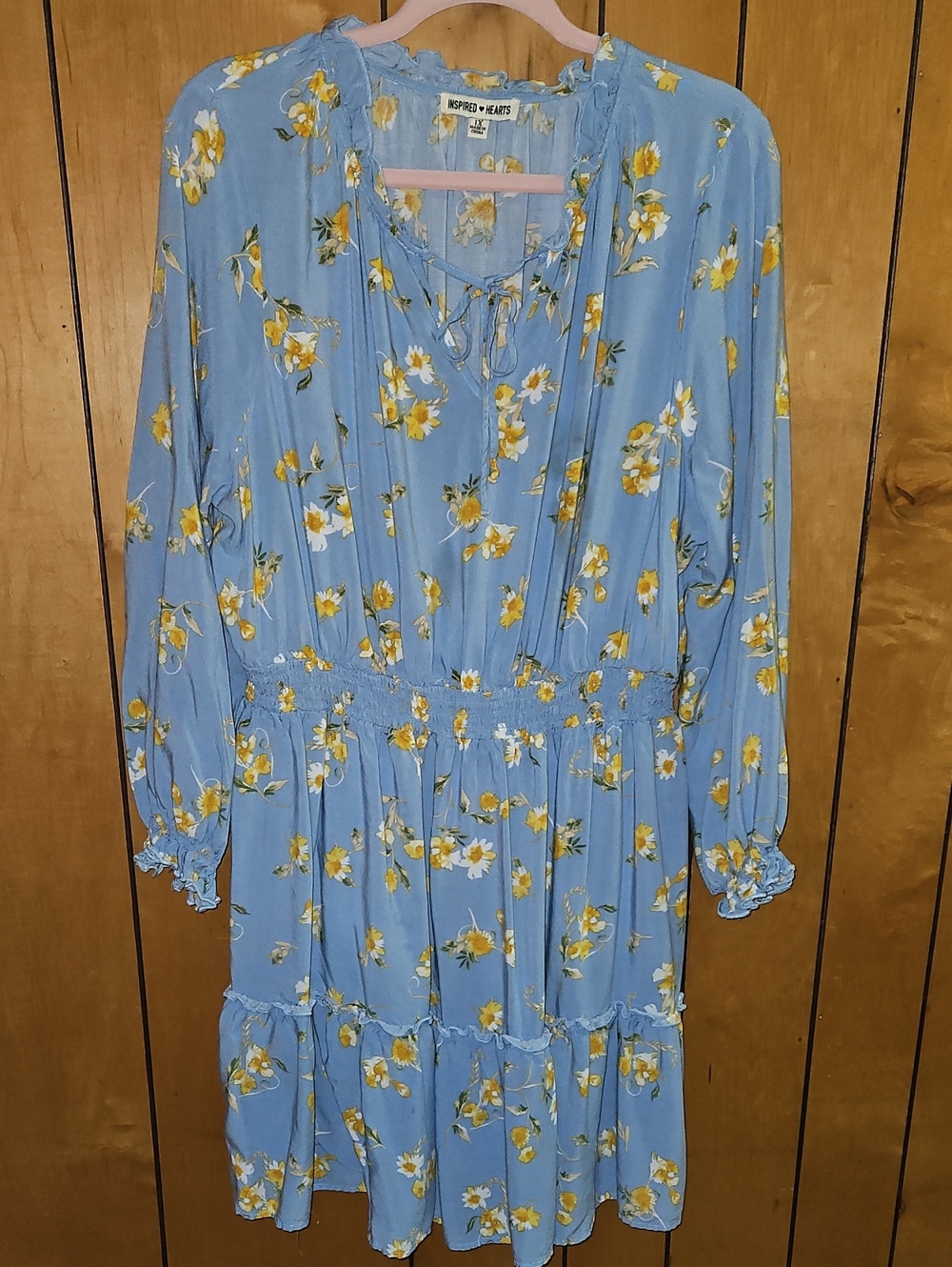 Inspired 🖤 Hearts Sky Blue Floral Long Sleeve Tiered Dress